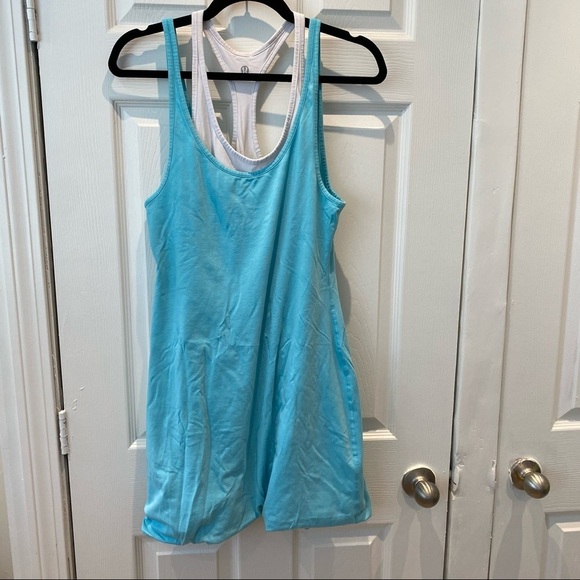 Lululemon Double Layer Twist Bubble Dress Reversible Racerback Blue White size 2 - Picture 6 of 8